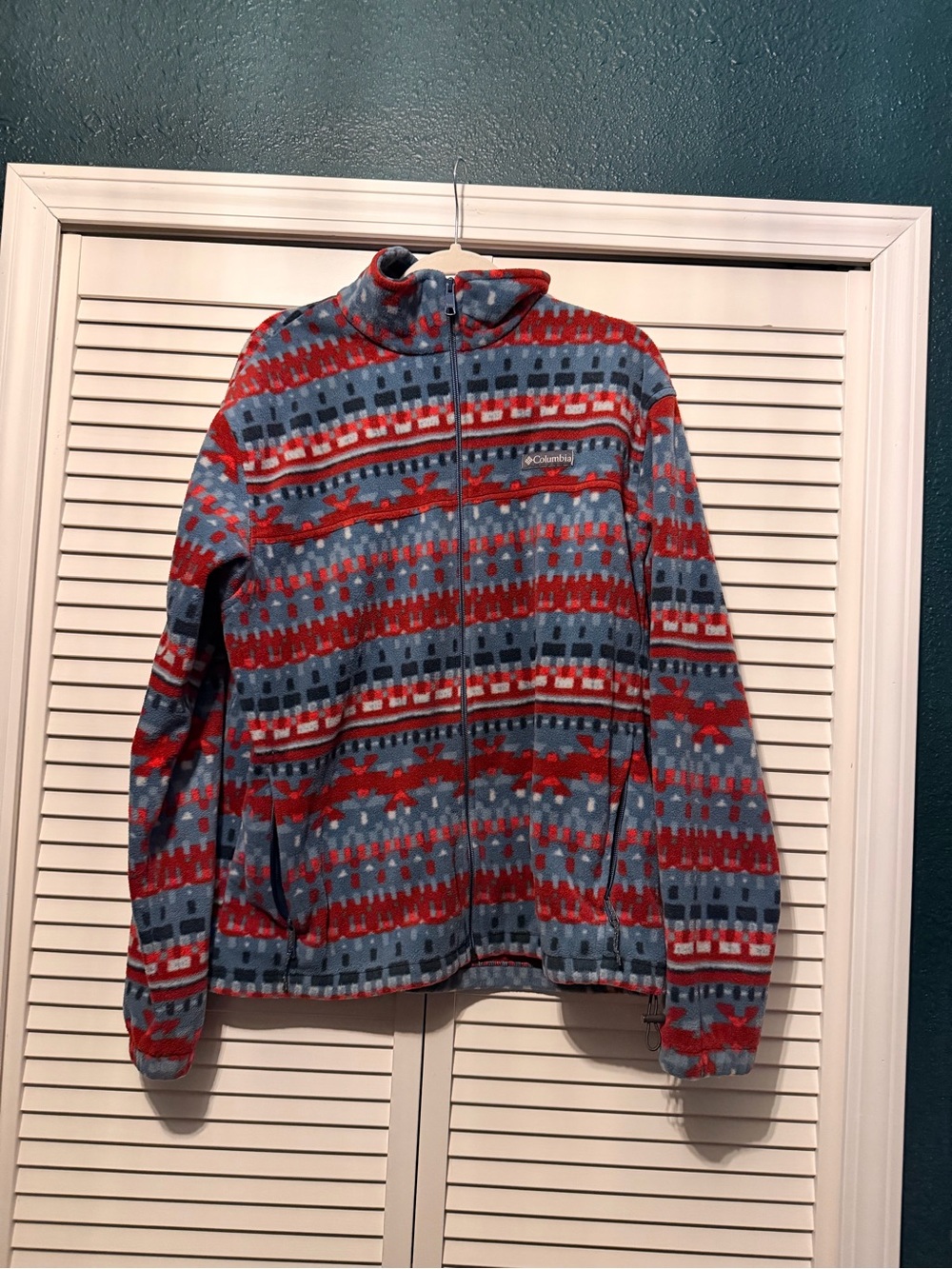 Columbia Blue and Red Geometric Fleece Jacket
